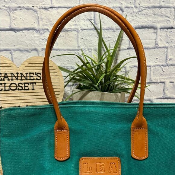 Blake Jones Designs Tote Should Bag Teal Canvas Leather Strap - Picture 4 of 11
